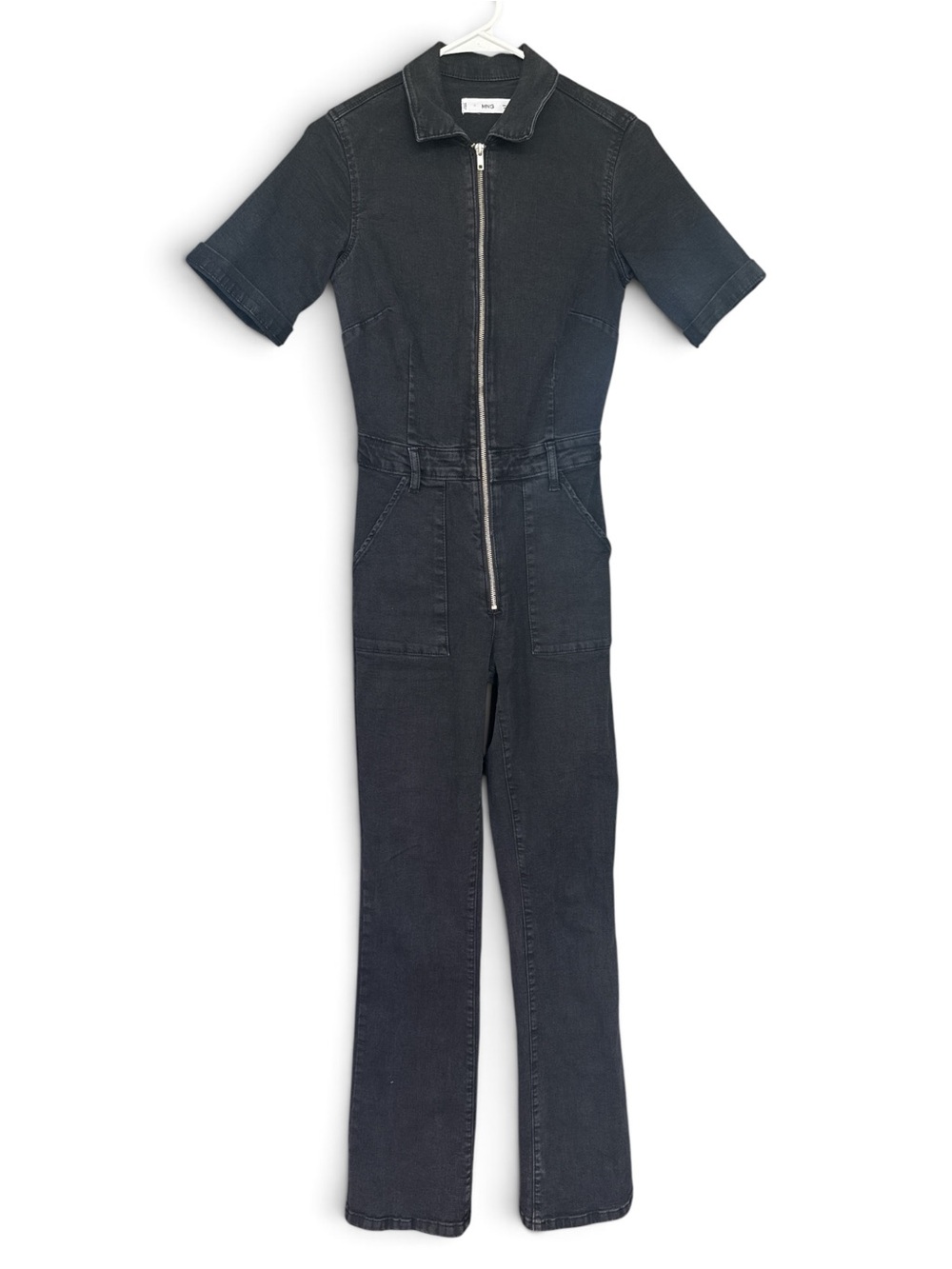 MANGO Women's Black Stretch Denim Zip-Front Jumpsuit Small - Picture 3 of 5